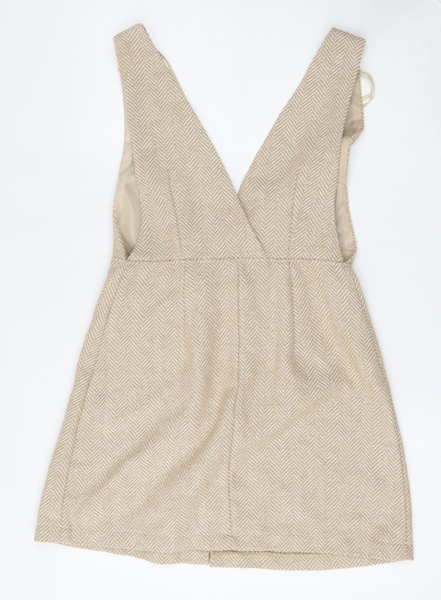 Primark Womens Beige Herringbone Polyester Dungaree One-Piece Size 8