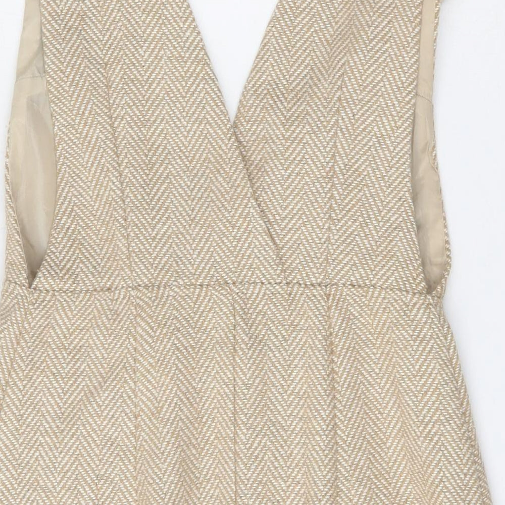 Primark Womens Beige Herringbone Polyester Dungaree One-Piece Size 8