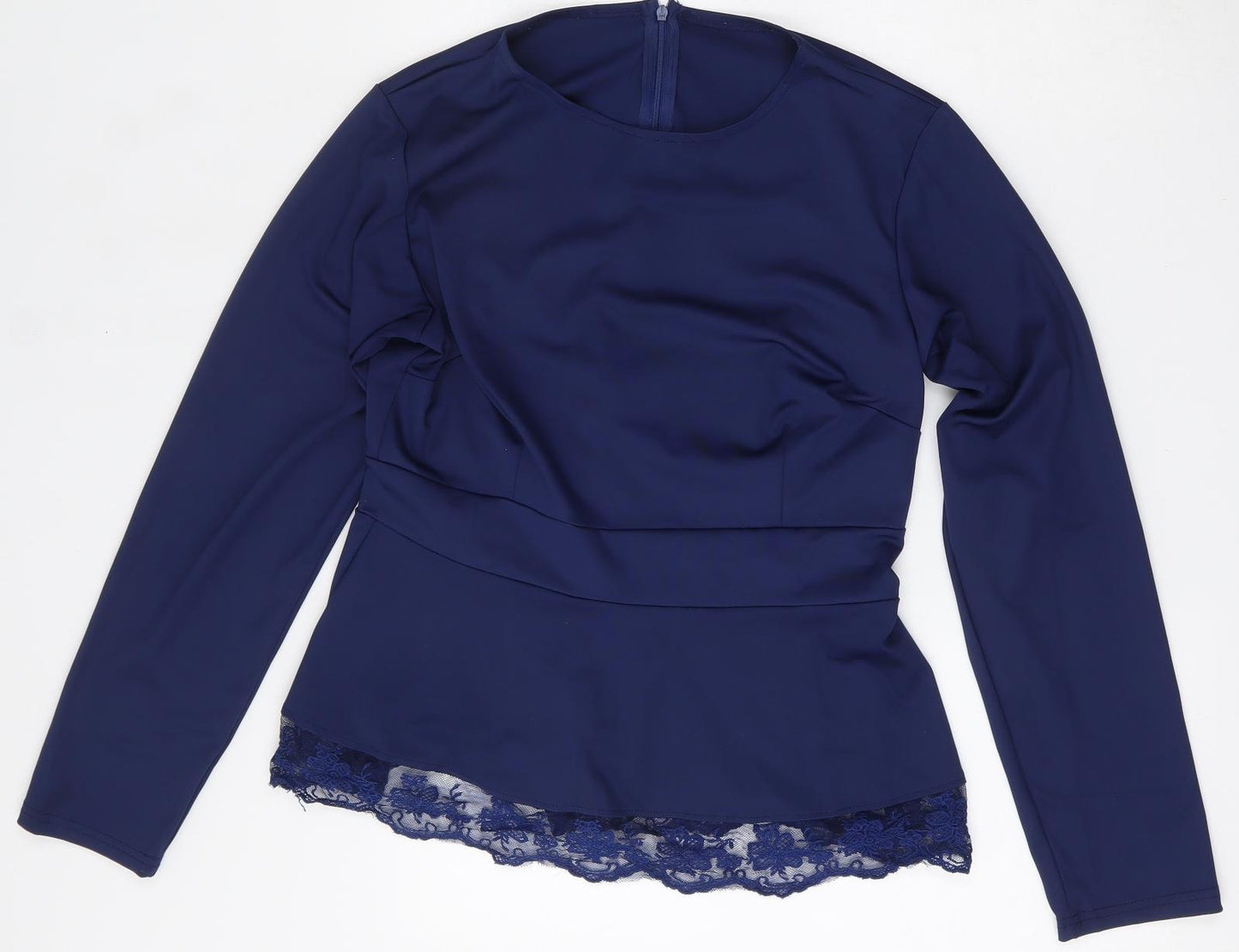 Preworn Womens Blue  Polyester Basic Blouse Size XL Round Neck - Embroidered Hem