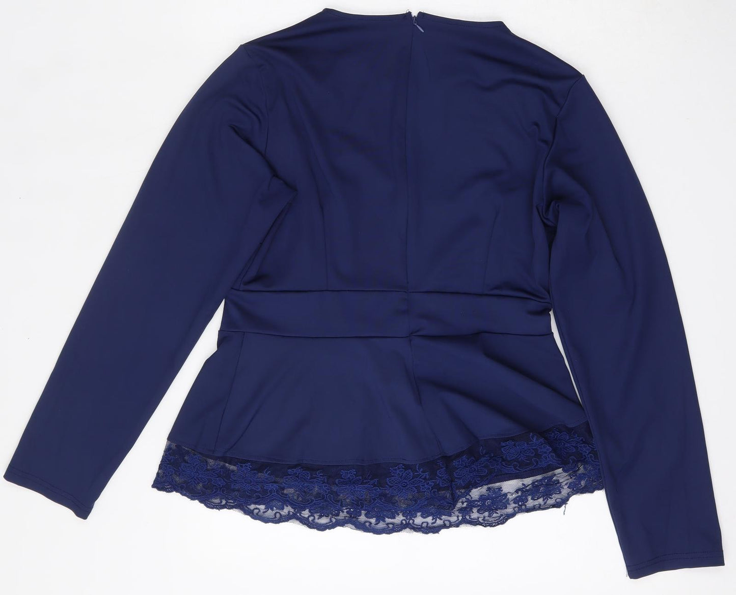 Preworn Womens Blue  Polyester Basic Blouse Size XL Round Neck - Embroidered Hem