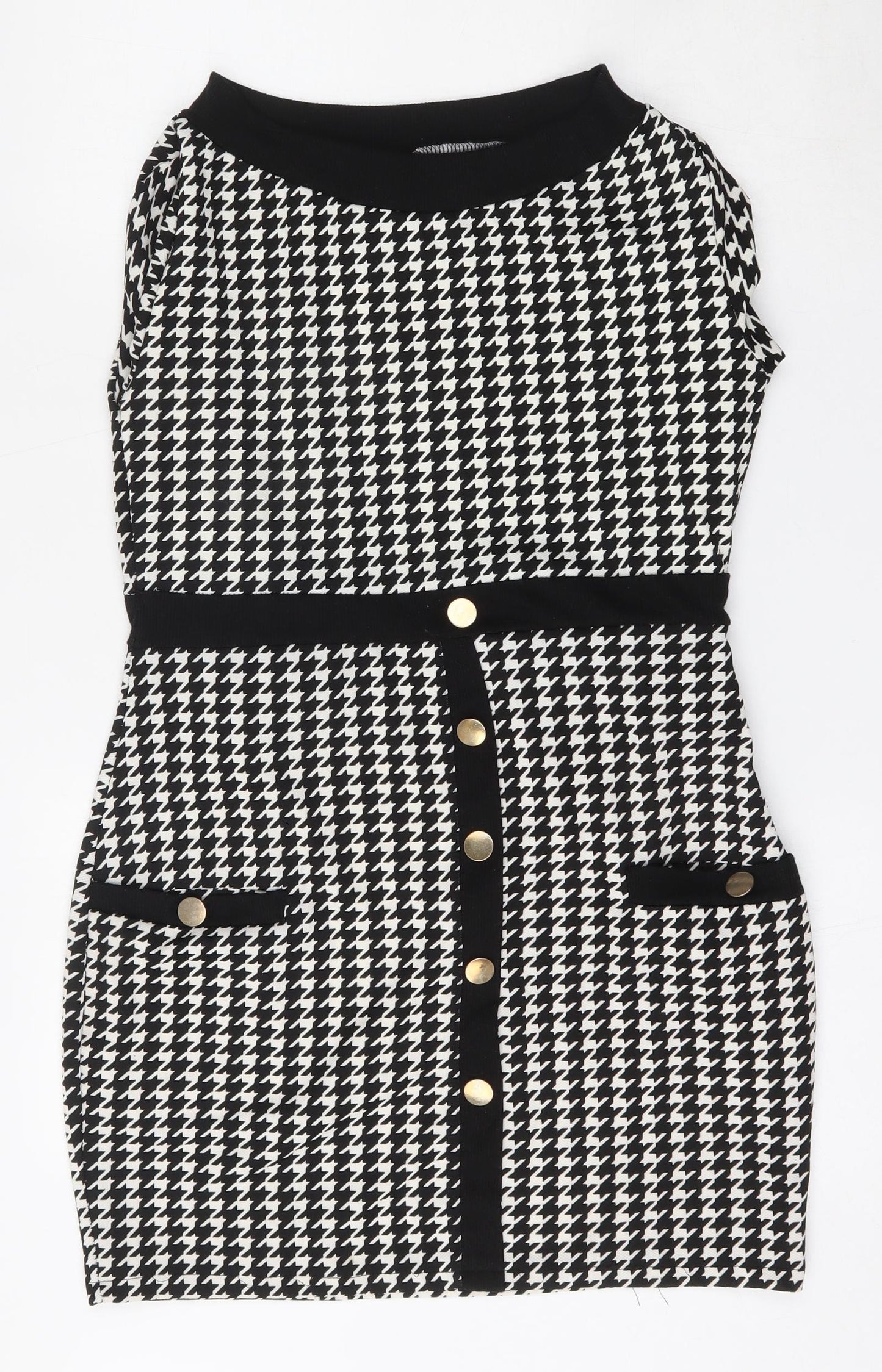 Preworn Womens Multicoloured Houndstooth Polyester Shift  Size L  Round Neck