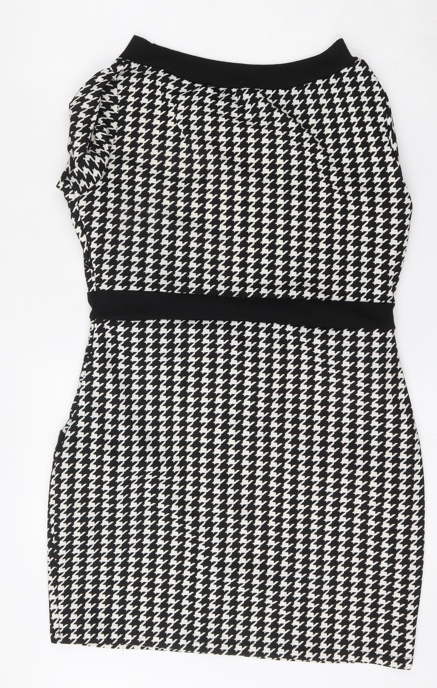 Preworn Womens Multicoloured Houndstooth Polyester Shift  Size L  Round Neck