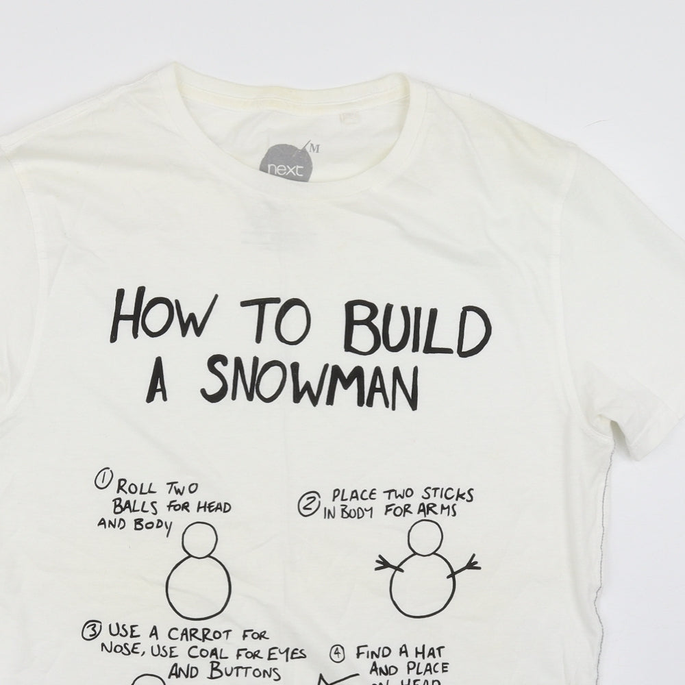 NEXT Mens White  Cotton  T-Shirt Size M Round Neck  - Snowman