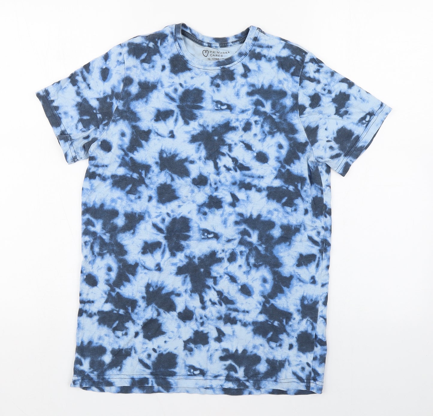 Primark Boys Blue Geometric Cotton Basic T-Shirt Size 12-13 Years Round Neck Pullover - Tie Dye