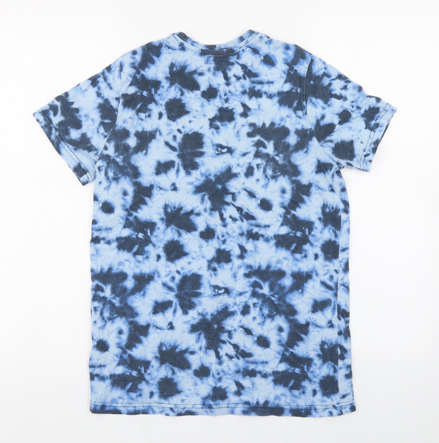 Primark Boys Blue Geometric Cotton Basic T-Shirt Size 12-13 Years Round Neck Pullover - Tie Dye