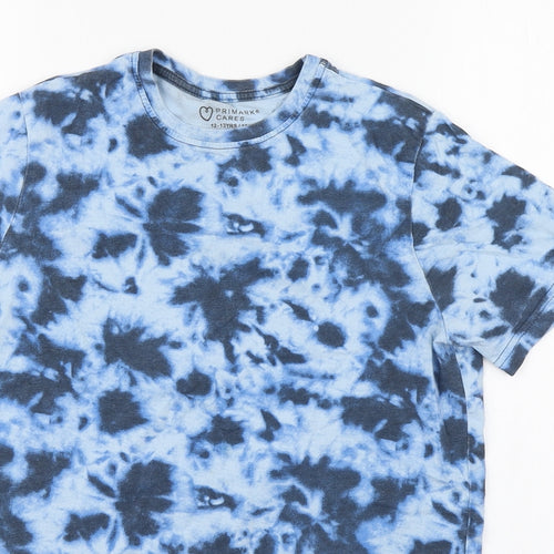 Primark Boys Blue Geometric Cotton Basic T-Shirt Size 12-13 Years Round Neck Pullover - Tie Dye