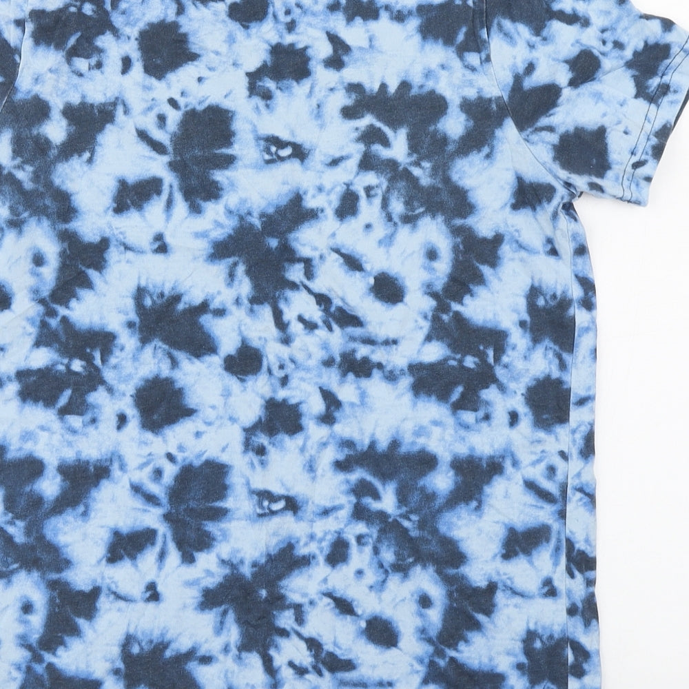 Primark Boys Blue Geometric Cotton Basic T-Shirt Size 12-13 Years Round Neck Pullover - Tie Dye