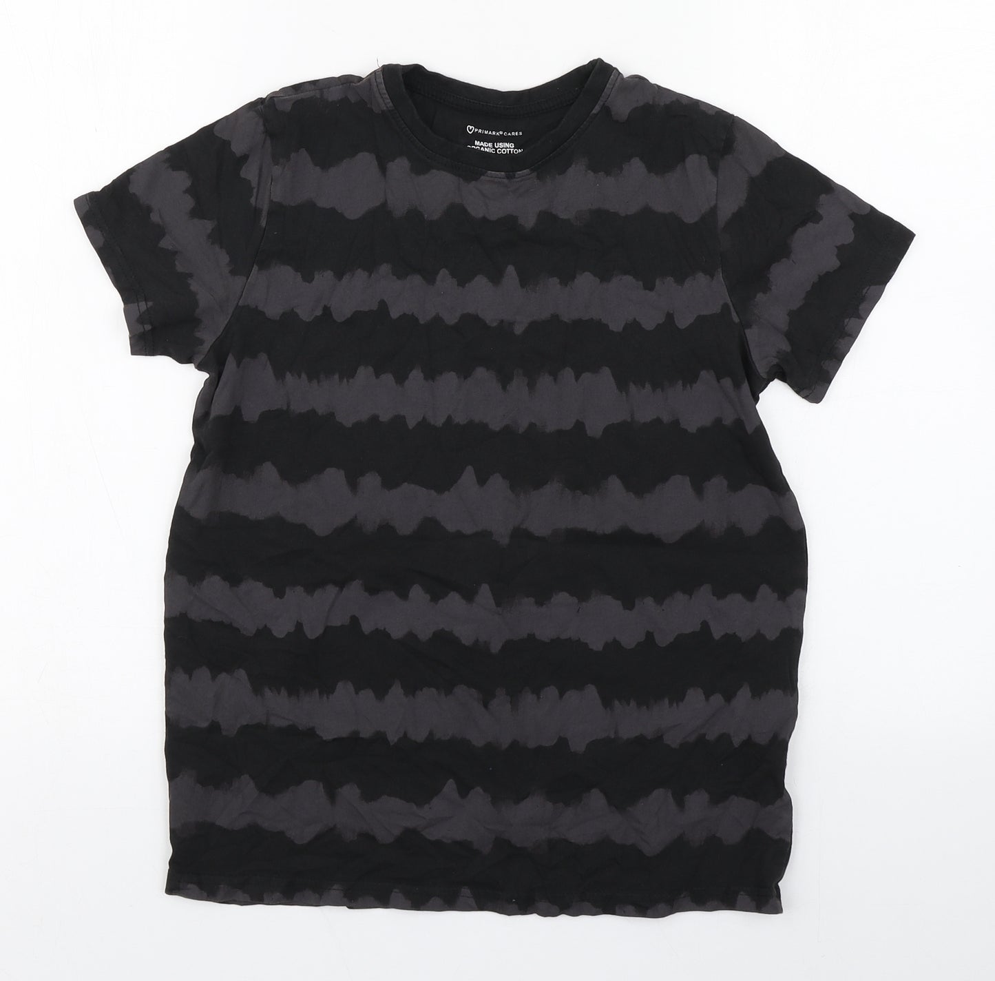 Primark Boys Grey Striped Cotton Basic T-Shirt Size 12-13 Years Round Neck Pullover
