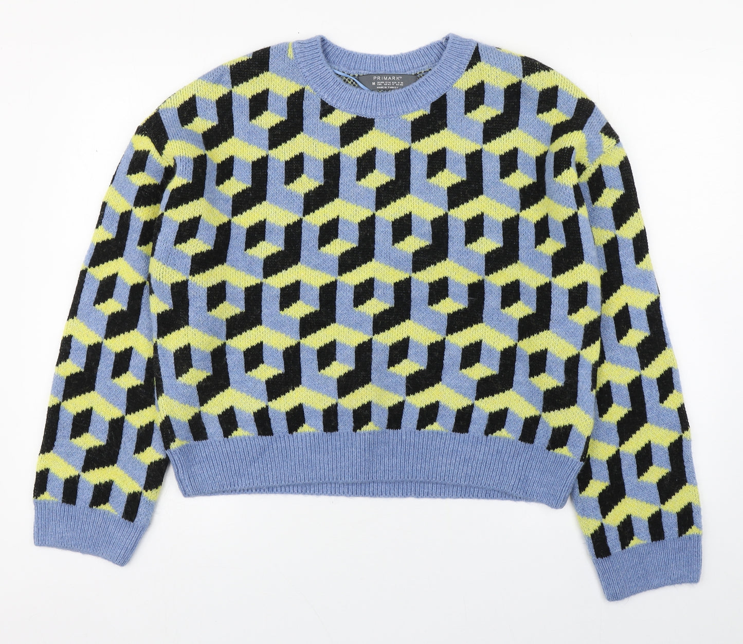Primark Womens Multicoloured Round Neck Geometric Acrylic Pullover Jumper Size M