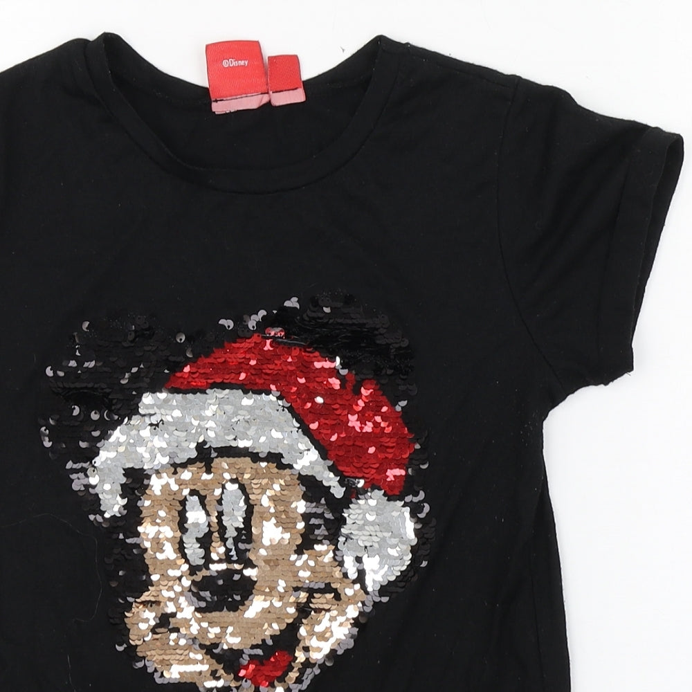 Disney Boys Black  Polyester Basic T-Shirt Size 10-11 Years Round Neck Pullover - Micket Mouse