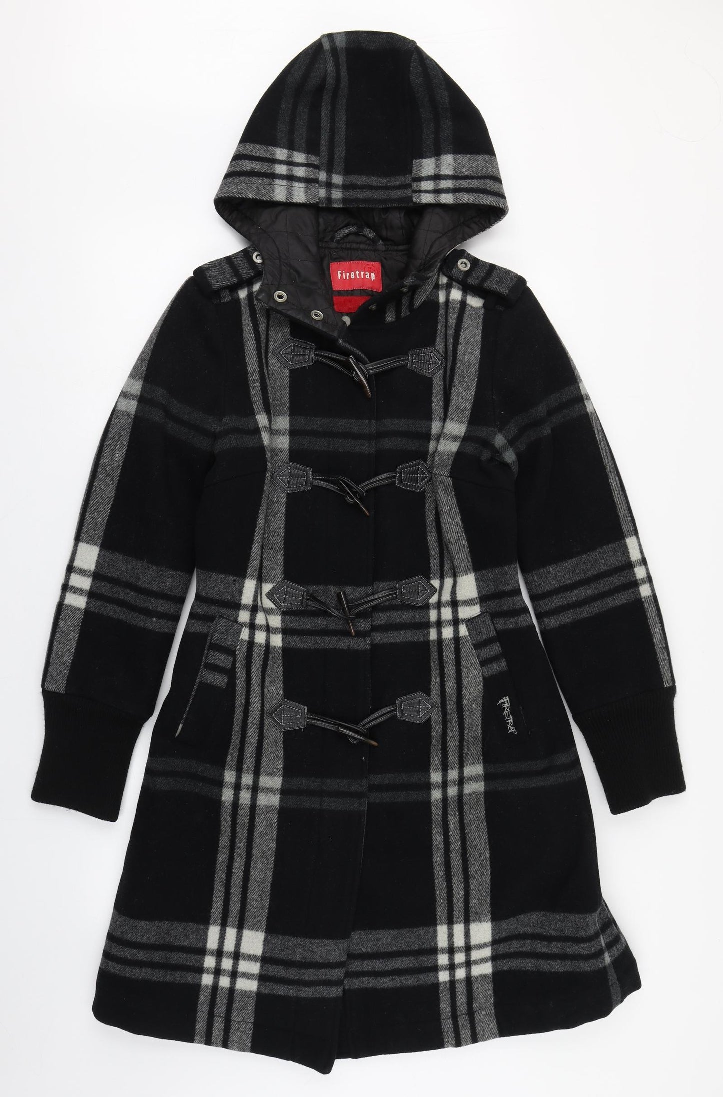 Firetrap Womens Black Plaid  Overcoat Coat Size S  Zip