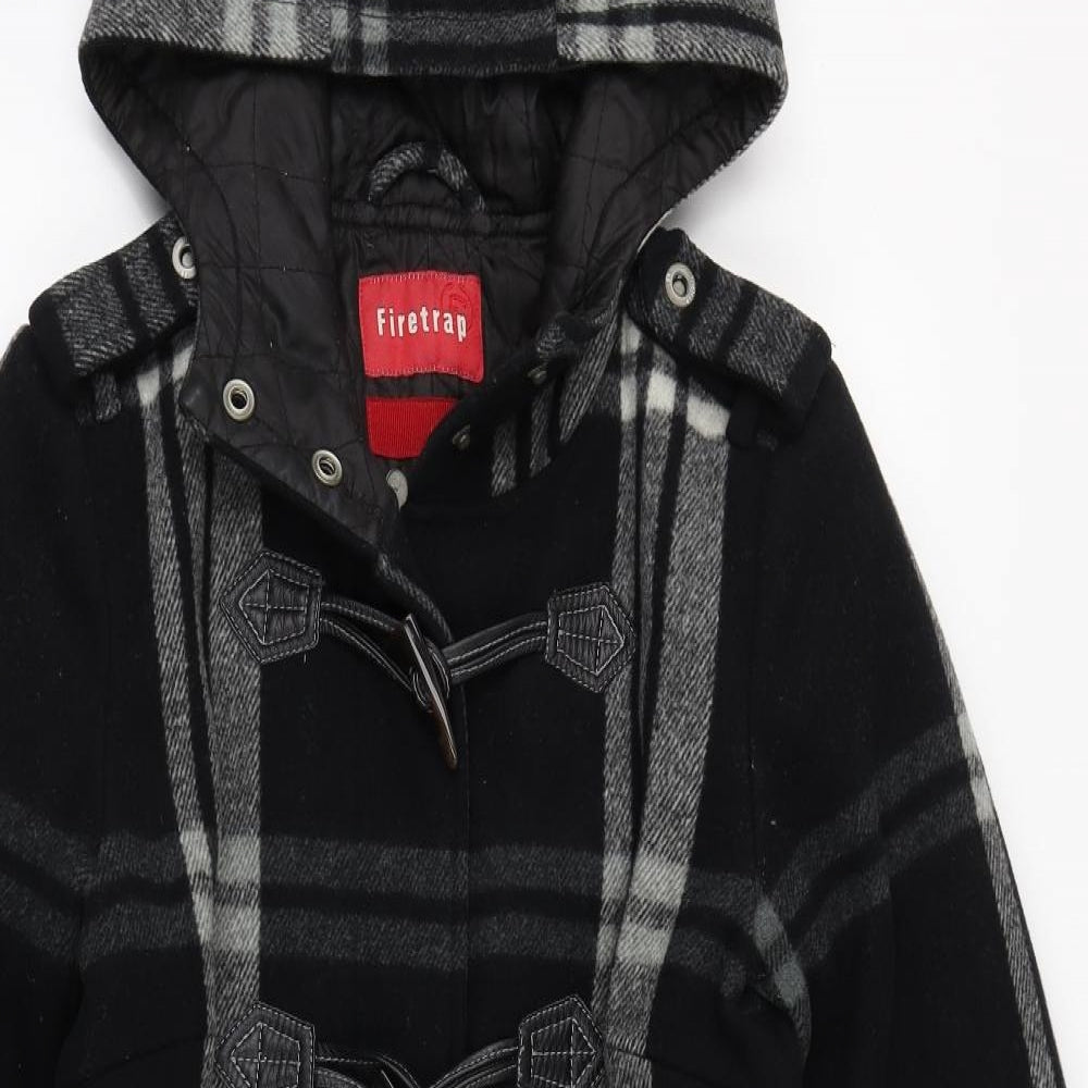 Firetrap Womens Black Plaid  Overcoat Coat Size S  Zip