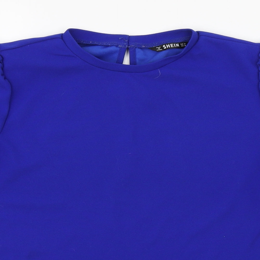 Shien Womens Blue  Polyester Basic Blouse Size M Round Neck