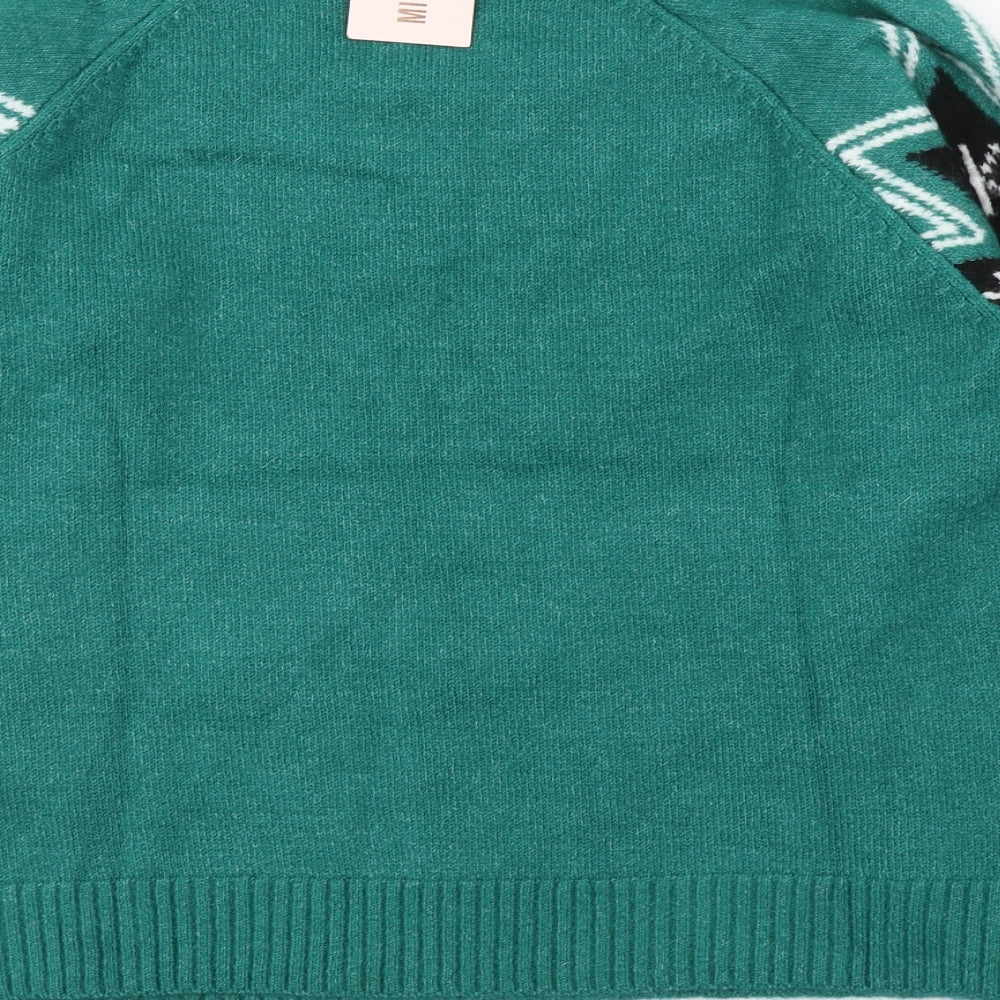 Misguided Womens Green Round Neck Fair Isle Acrylic Pullover Jumper Size 10   - Christmas