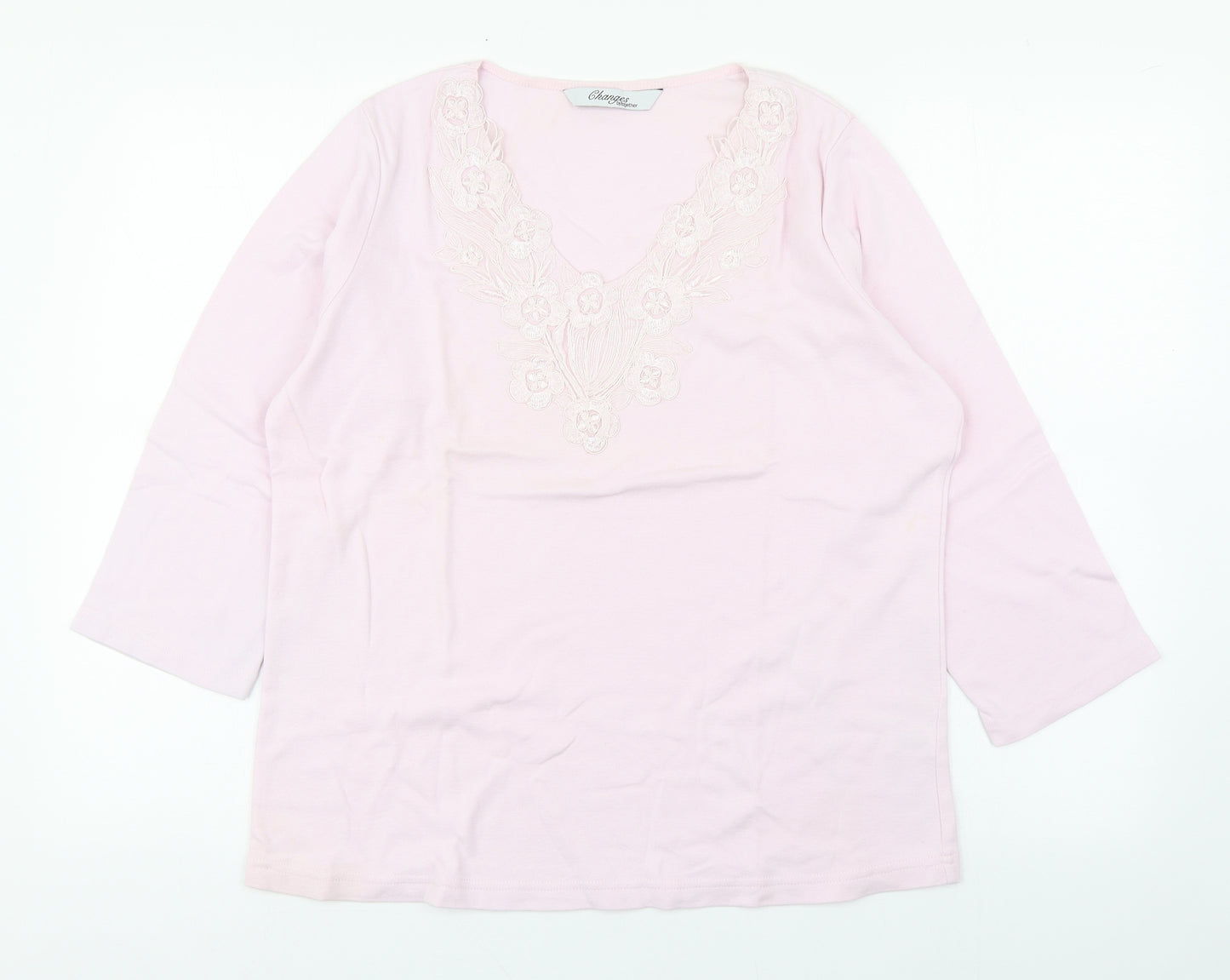 Changes Womens Pink  Cotton Basic Blouse Size 18 V-Neck