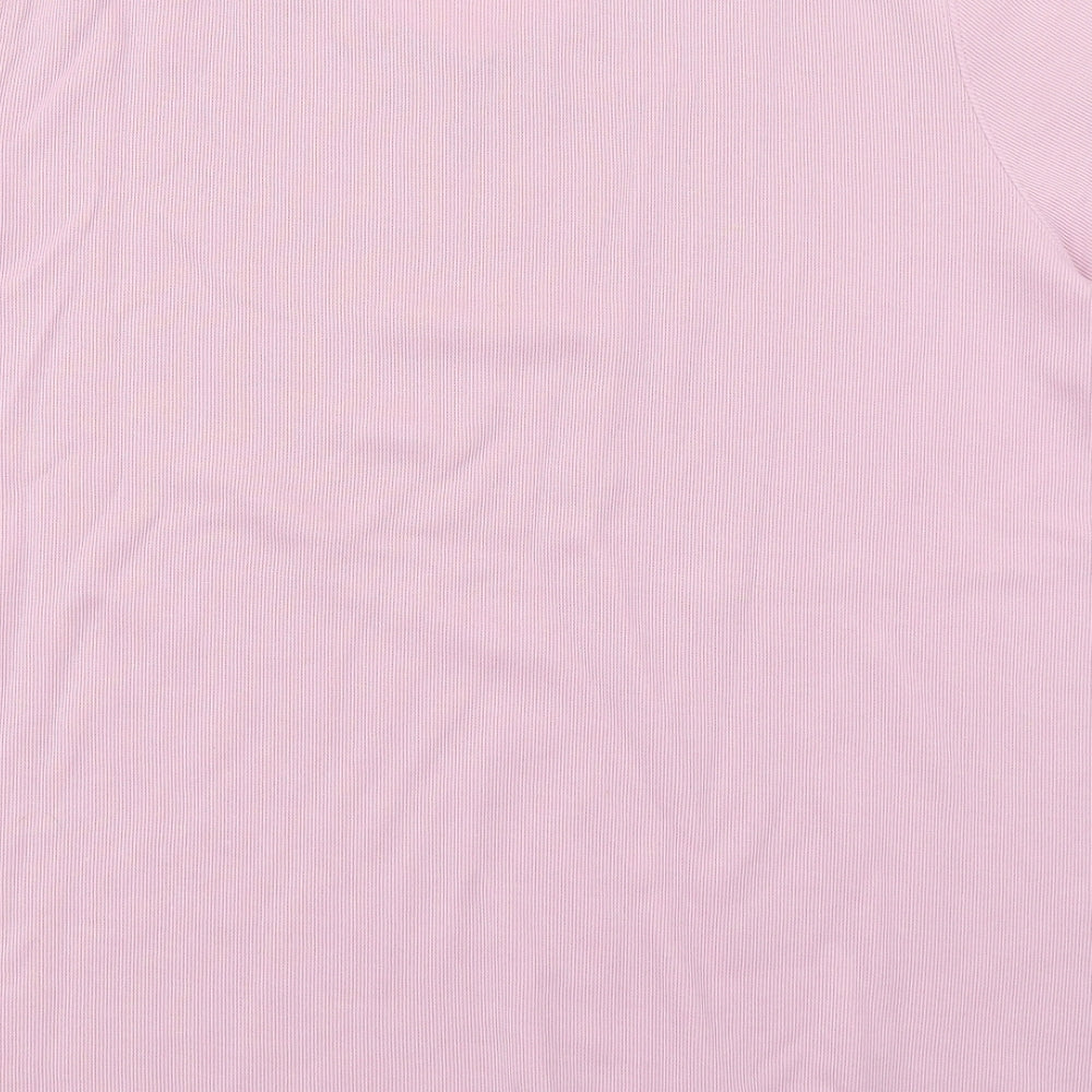 BM Casual Womens Pink  Polyester Basic T-Shirt Size L V-Neck