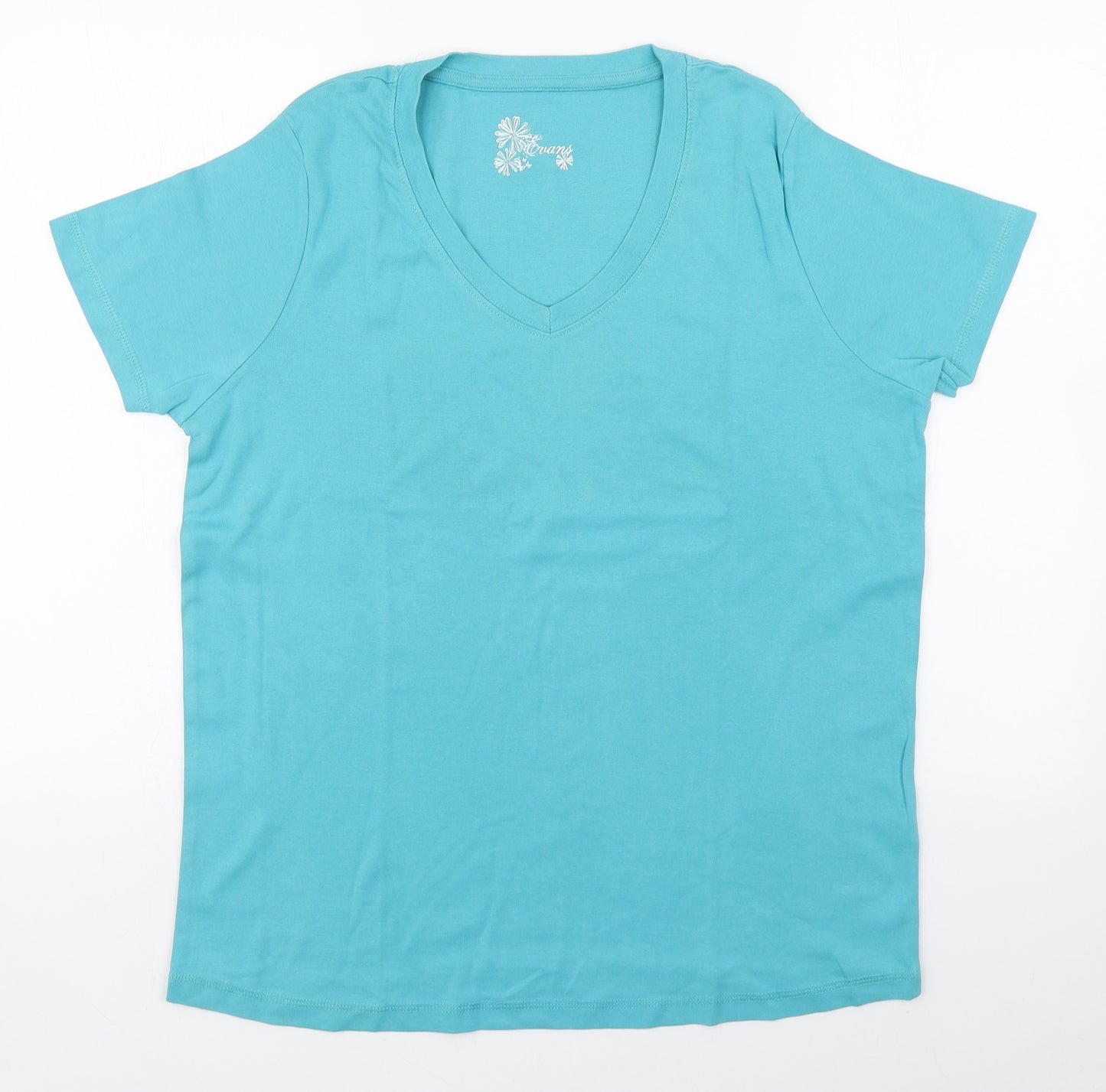 Evans Womens Blue  Cotton Basic T-Shirt Size 20 V-Neck