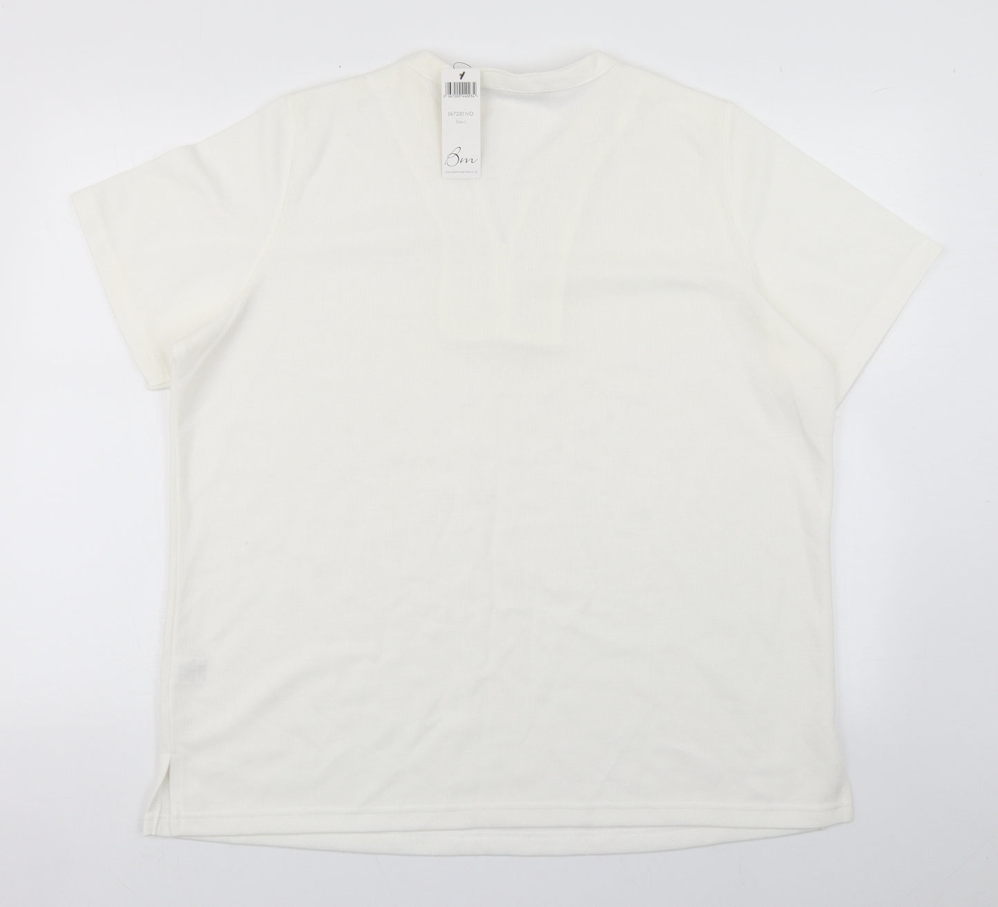 BM Womens White  Polyester Basic T-Shirt Size L V-Neck