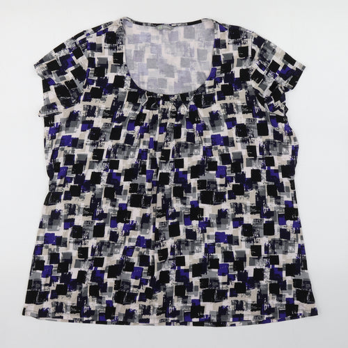 Marks and Spencer Womens Multicoloured Geometric Viscose Basic Blouse Size 20 Scoop Neck