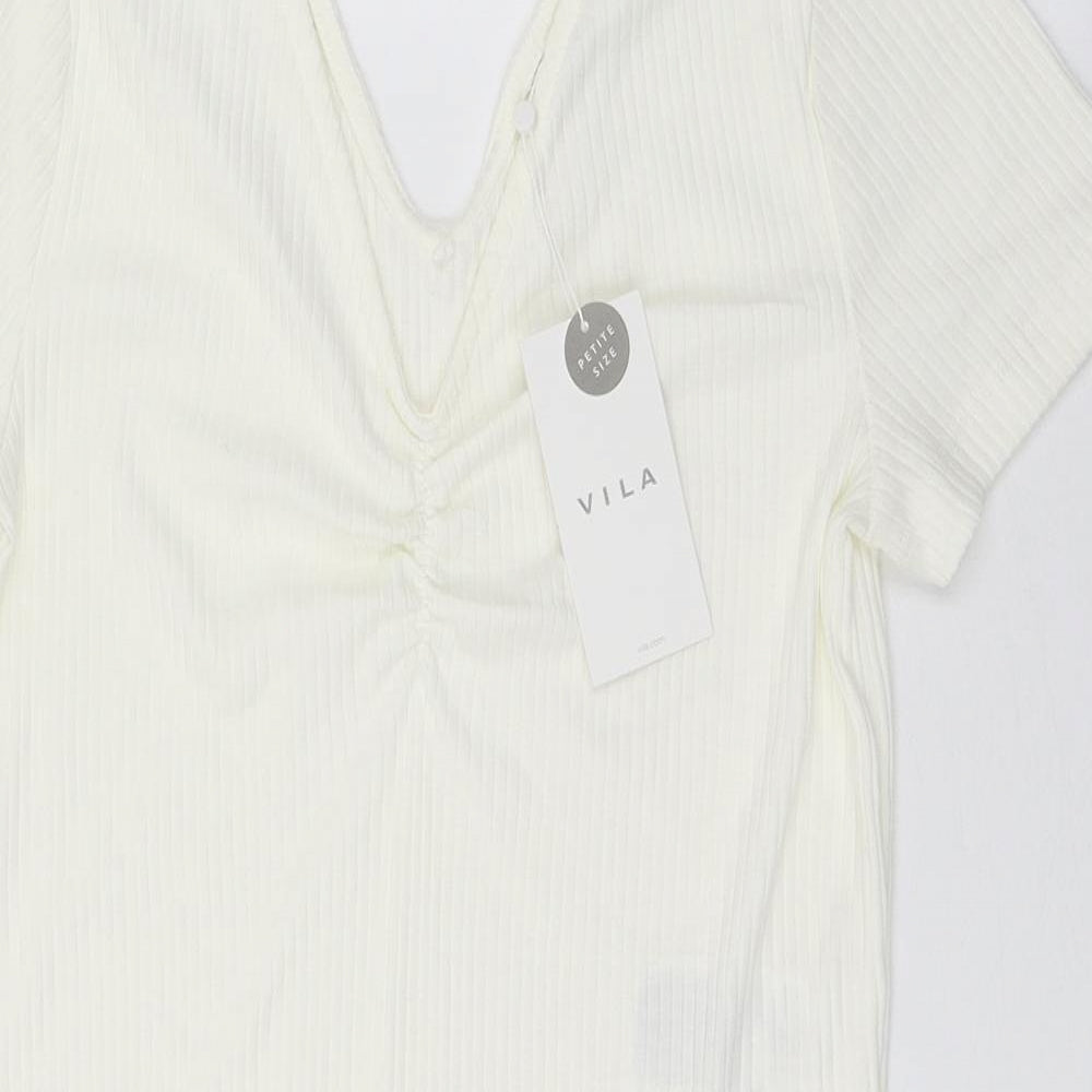 VILA Womens White  Cotton Sheath  Size XL  V-Neck Pullover