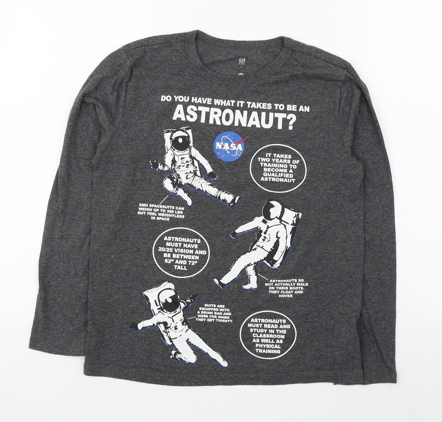 Gap Boys Grey  Cotton Basic T-Shirt Size 10 Years Round Neck Pullover - Astronaut