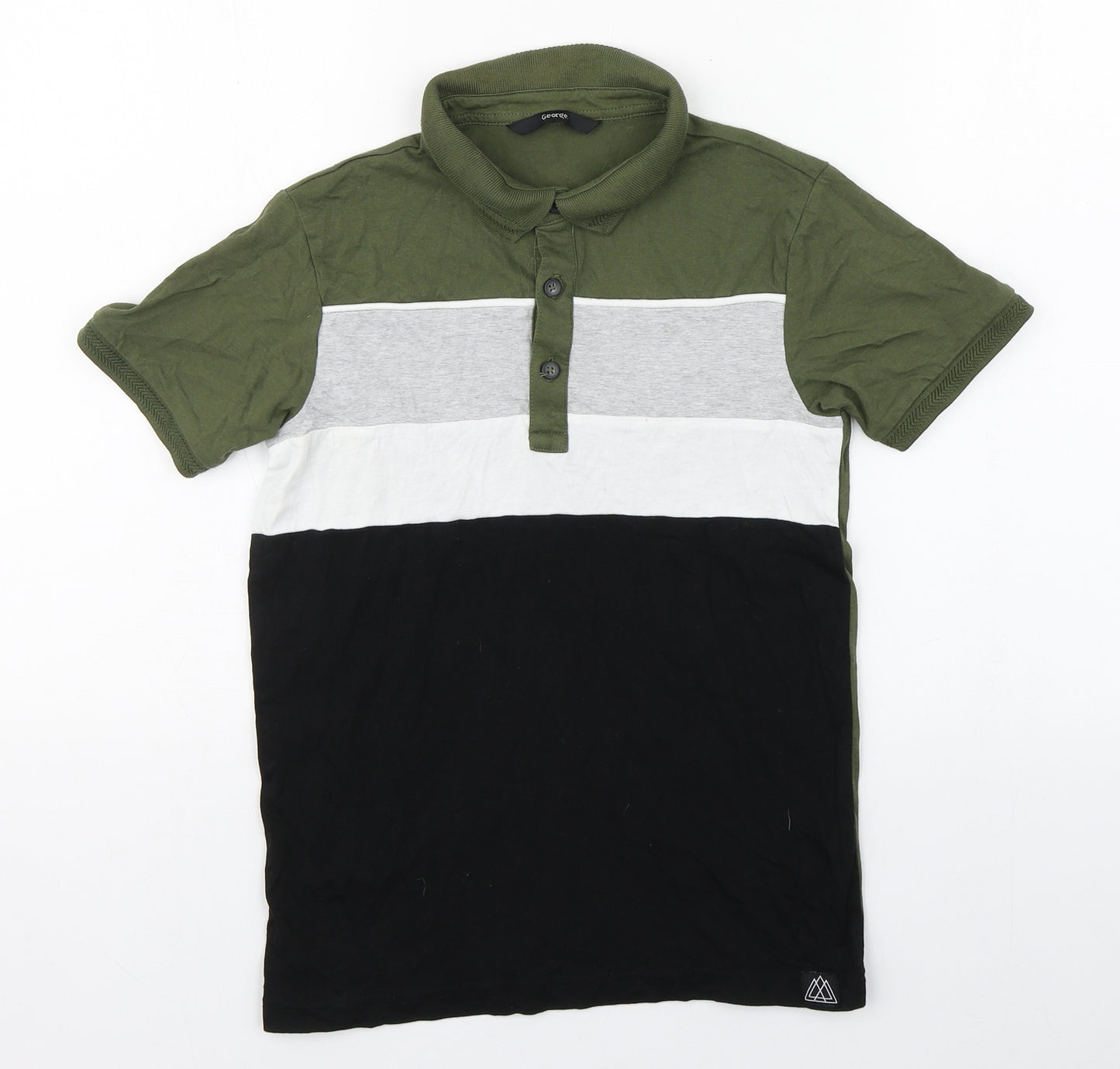 George Boys Green Striped Cotton Basic Polo Size 9-10 Years Collared Pullover