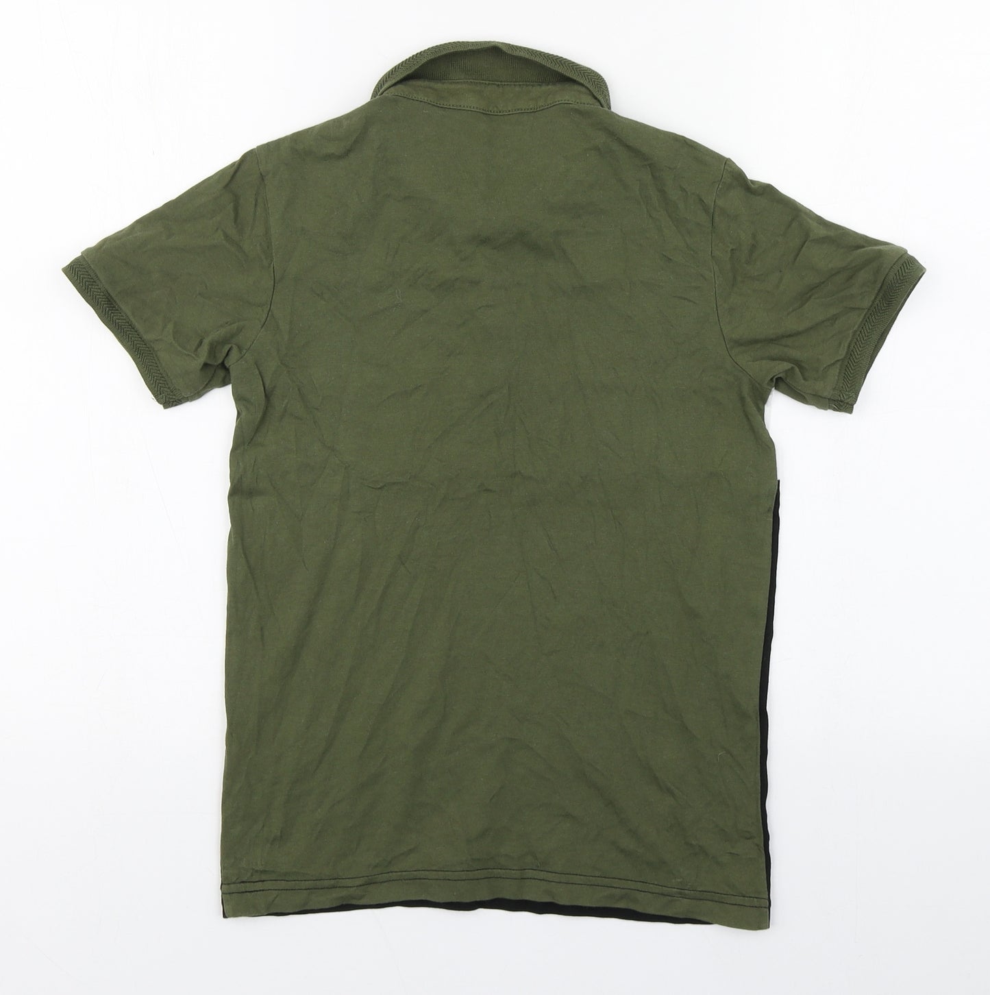 George Boys Green Striped Cotton Basic Polo Size 9-10 Years Collared Pullover