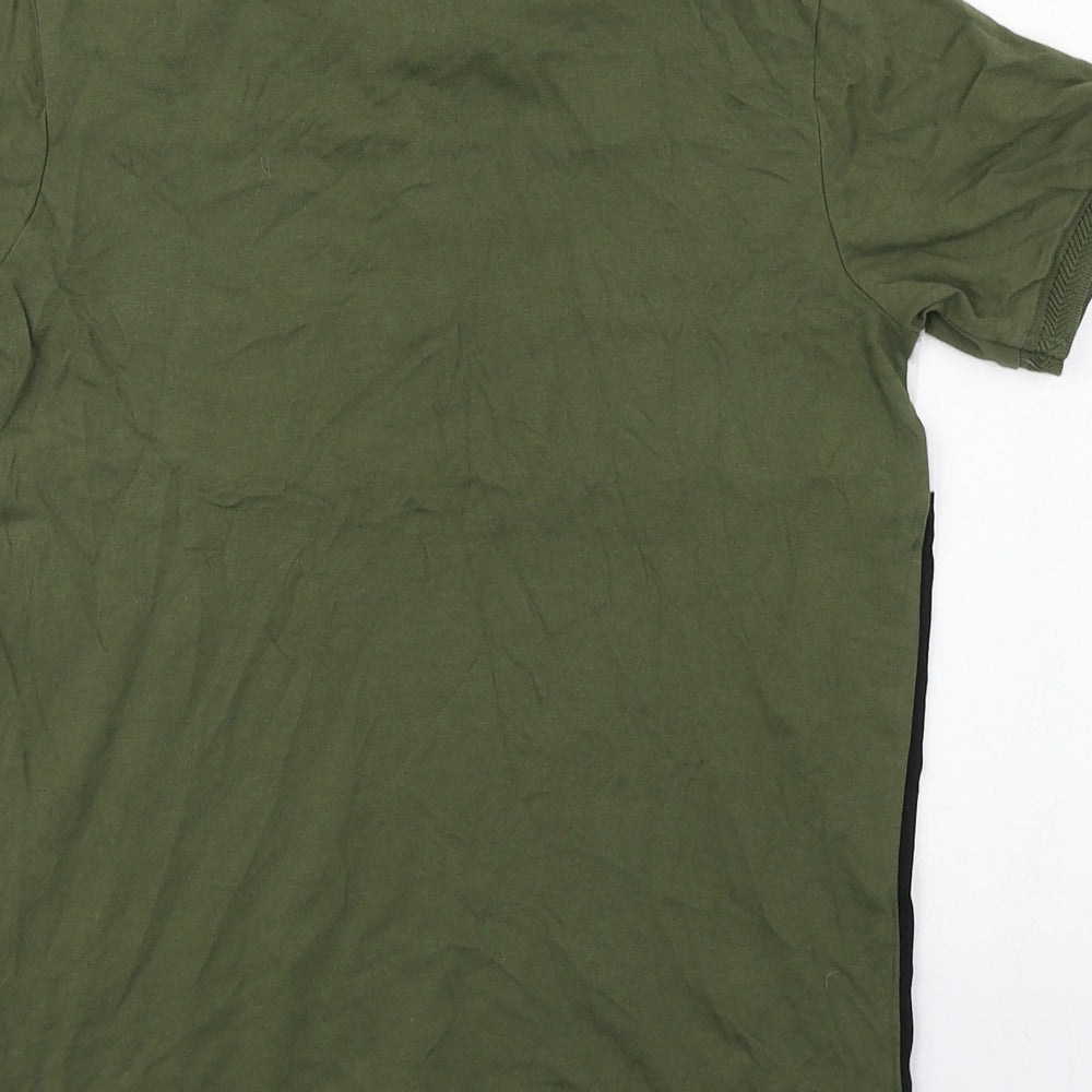 George Boys Green Striped Cotton Basic Polo Size 9-10 Years Collared Pullover