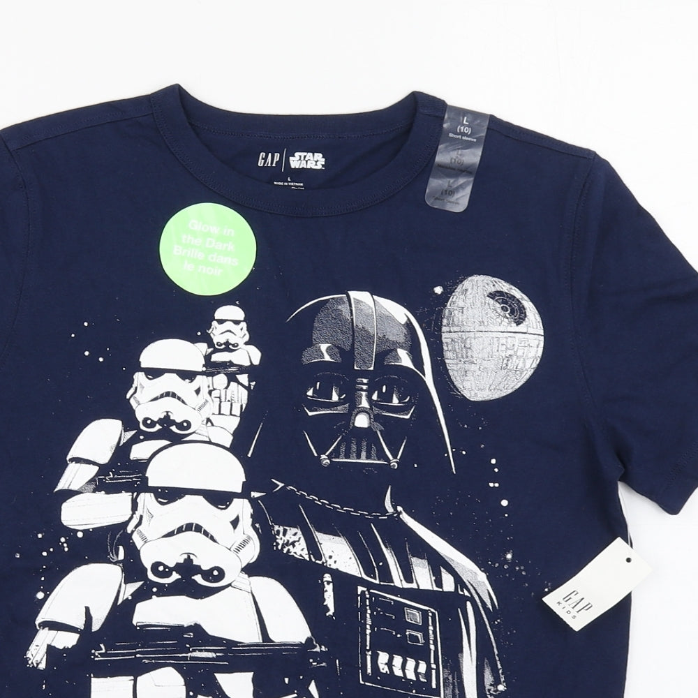 Gap Boys Blue  Cotton Basic T-Shirt Size 10-11 Years Round Neck Pullover - Star Wars