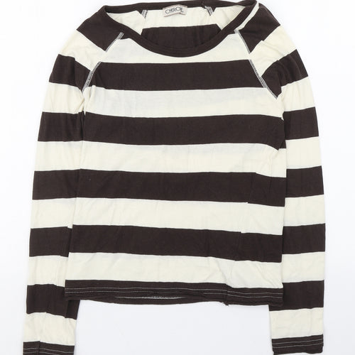 Cherokee Womens Brown Striped Cotton Basic T-Shirt Size 10 Scoop Neck