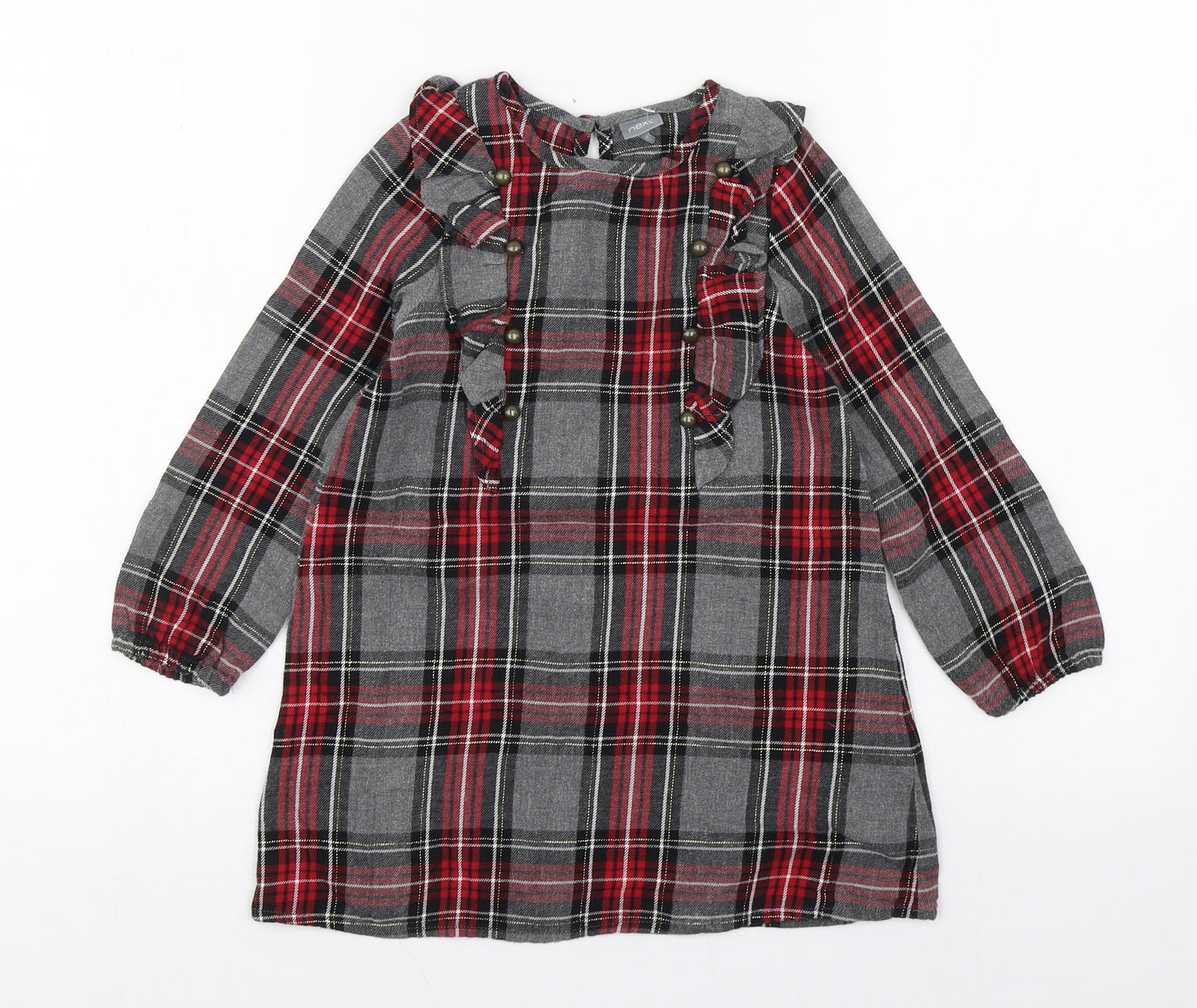NEXT Girls Multicoloured Plaid Cotton A-Line  Size 4 Years  Round Neck Button
