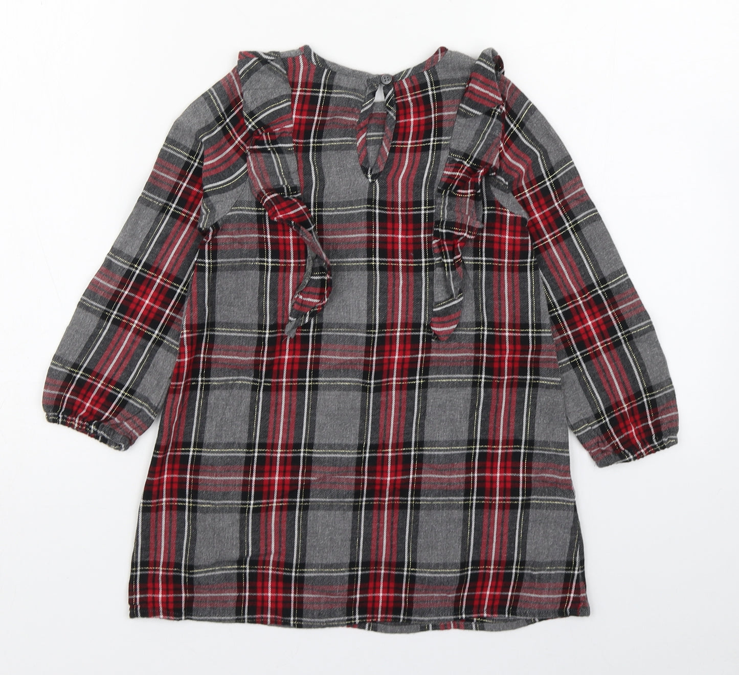 NEXT Girls Multicoloured Plaid Cotton A-Line  Size 4 Years  Round Neck Button