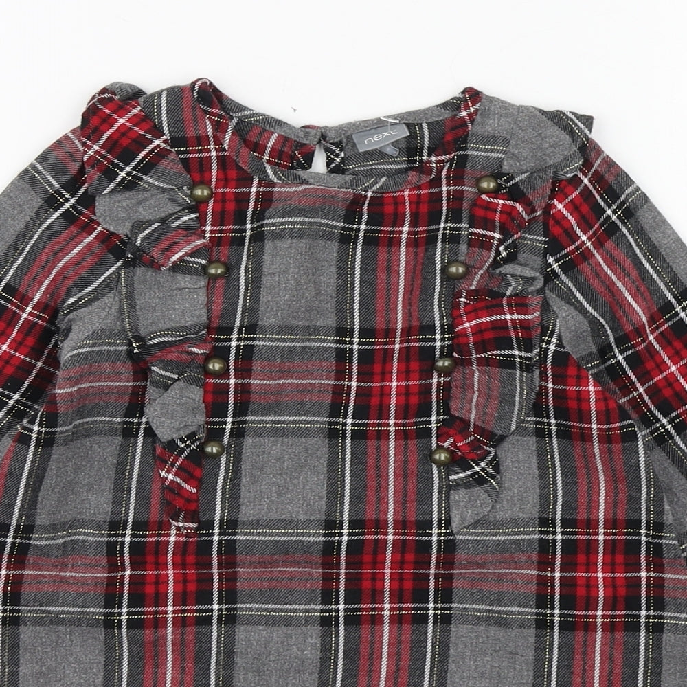 NEXT Girls Multicoloured Plaid Cotton A-Line  Size 4 Years  Round Neck Button