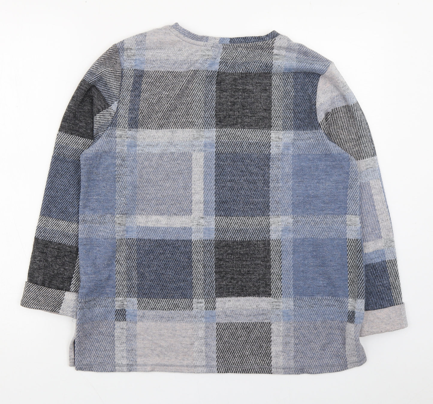 Marks and Spencer Womens Blue Round Neck Plaid Polyester Pullover Jumper Size 14