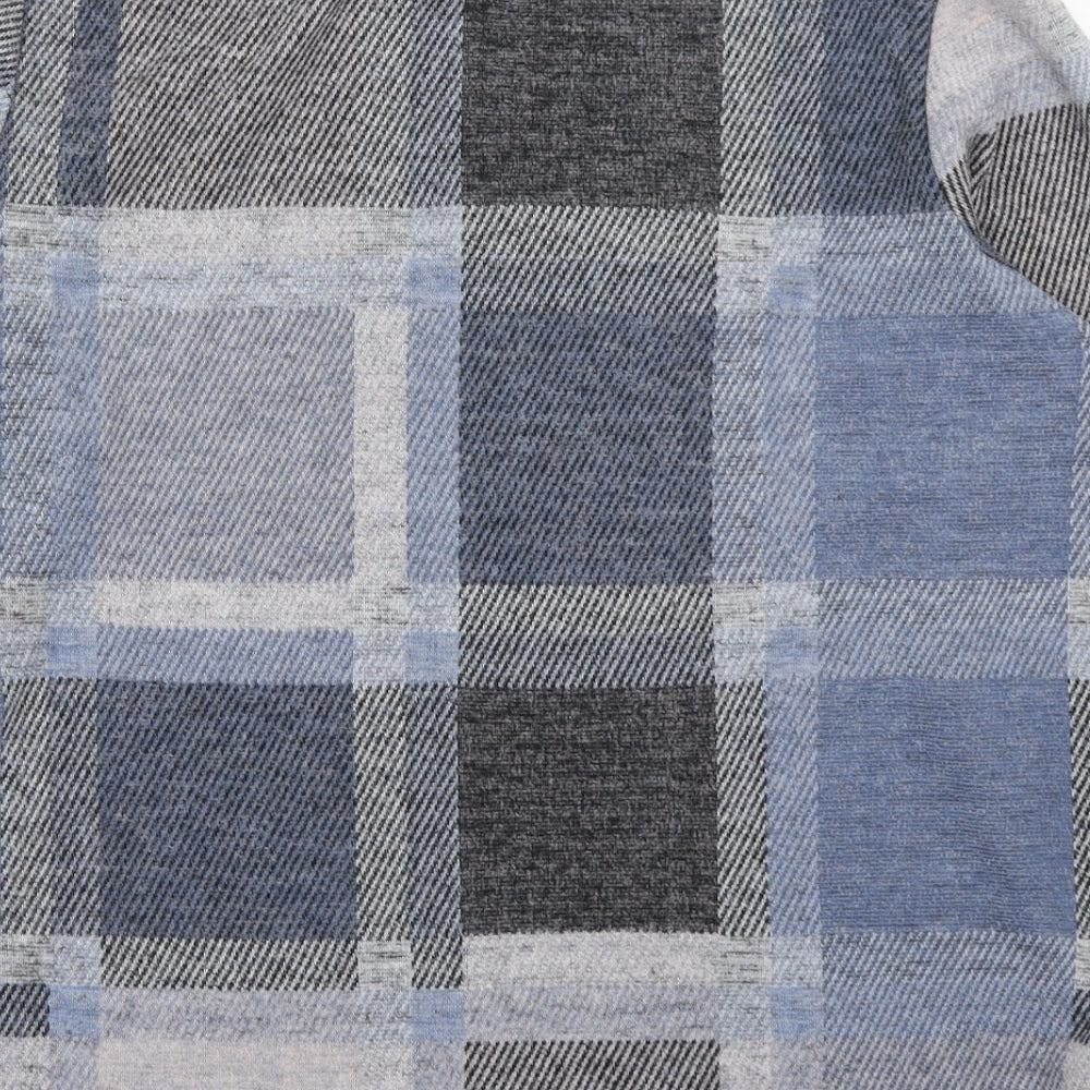 Marks and Spencer Womens Blue Round Neck Plaid Polyester Pullover Jumper Size 14