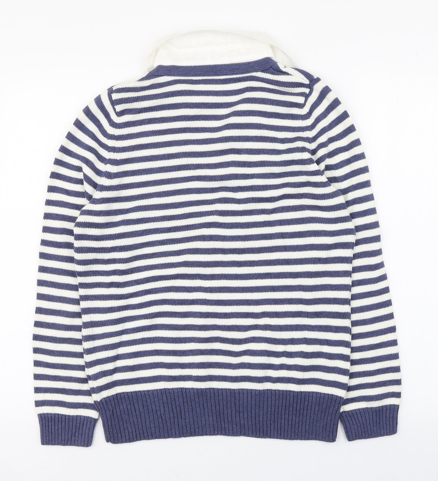 Marks and Spencer Womens Blue Collared Striped Cotton Pullover Jumper Size 16