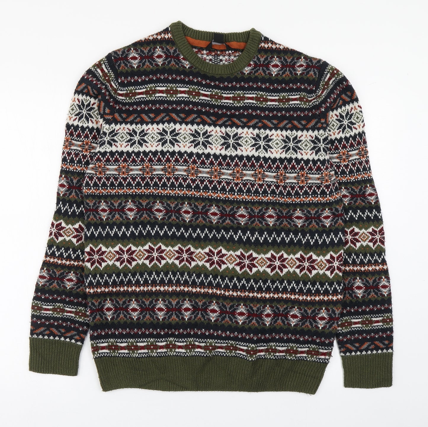 Primark Mens Multicoloured Round Neck Fair Isle Acrylic Pullover Jumper Size M