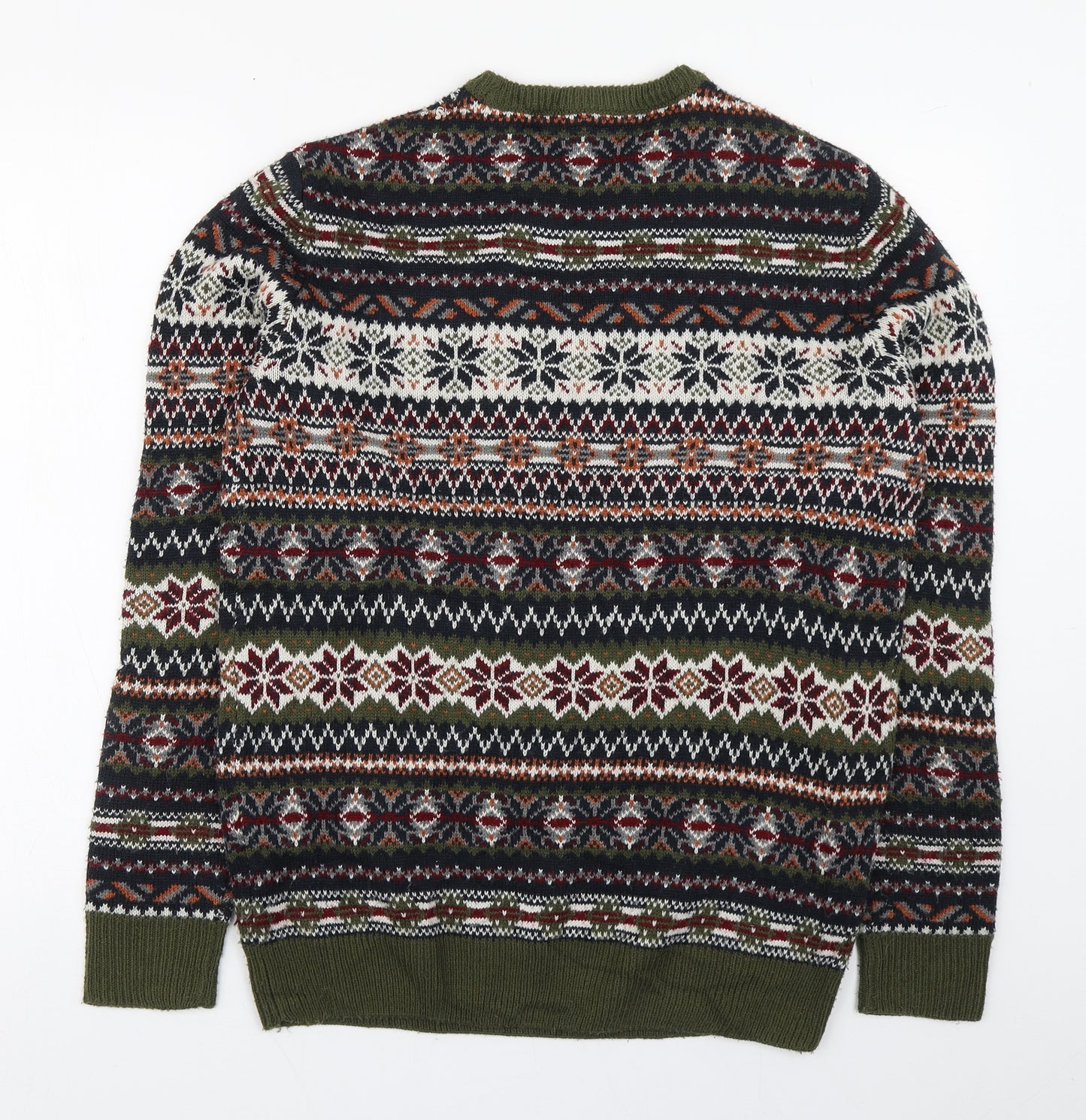Primark Mens Multicoloured Round Neck Fair Isle Acrylic Pullover Jumper Size M