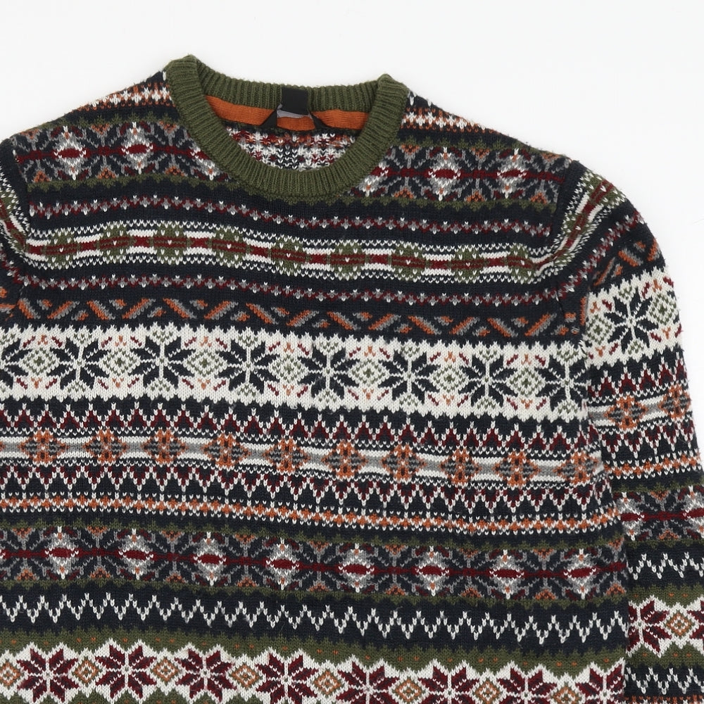 Primark Mens Multicoloured Round Neck Fair Isle Acrylic Pullover Jumper Size M