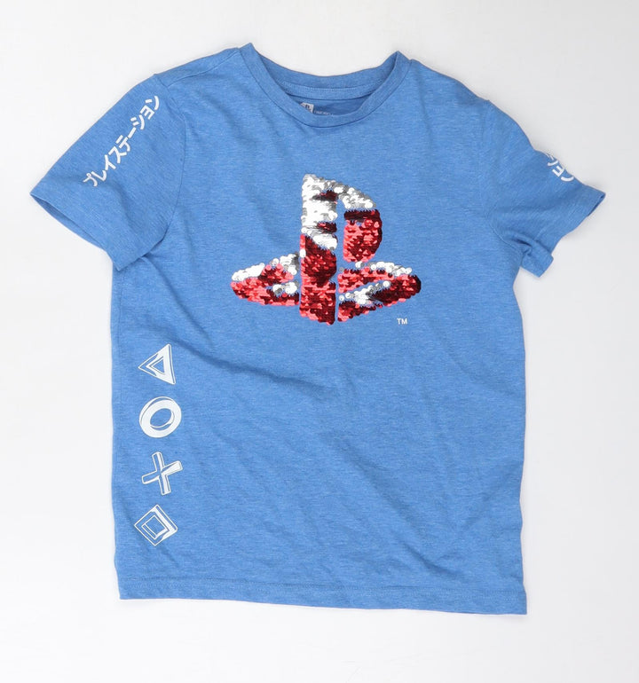 TU Boys Blue Polyester Basic T-Shirt Size 7 Years Round Neck