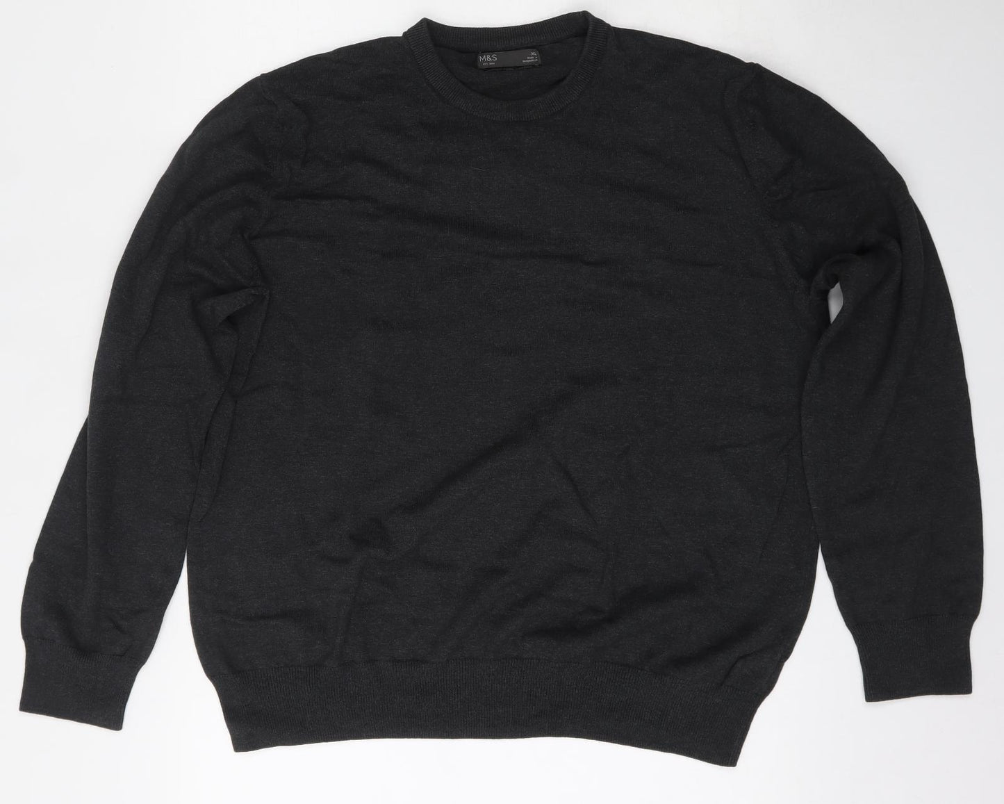 Marks and Spencer Mens Grey Round Neck  Cotton Pullover Jumper Size XL