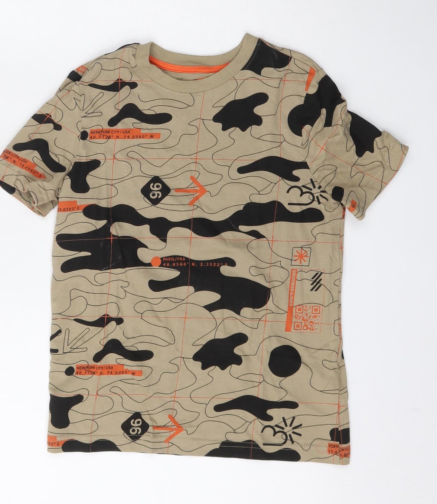 F&F Boys Beige  Cotton Basic T-Shirt Size 7 Years Round Neck