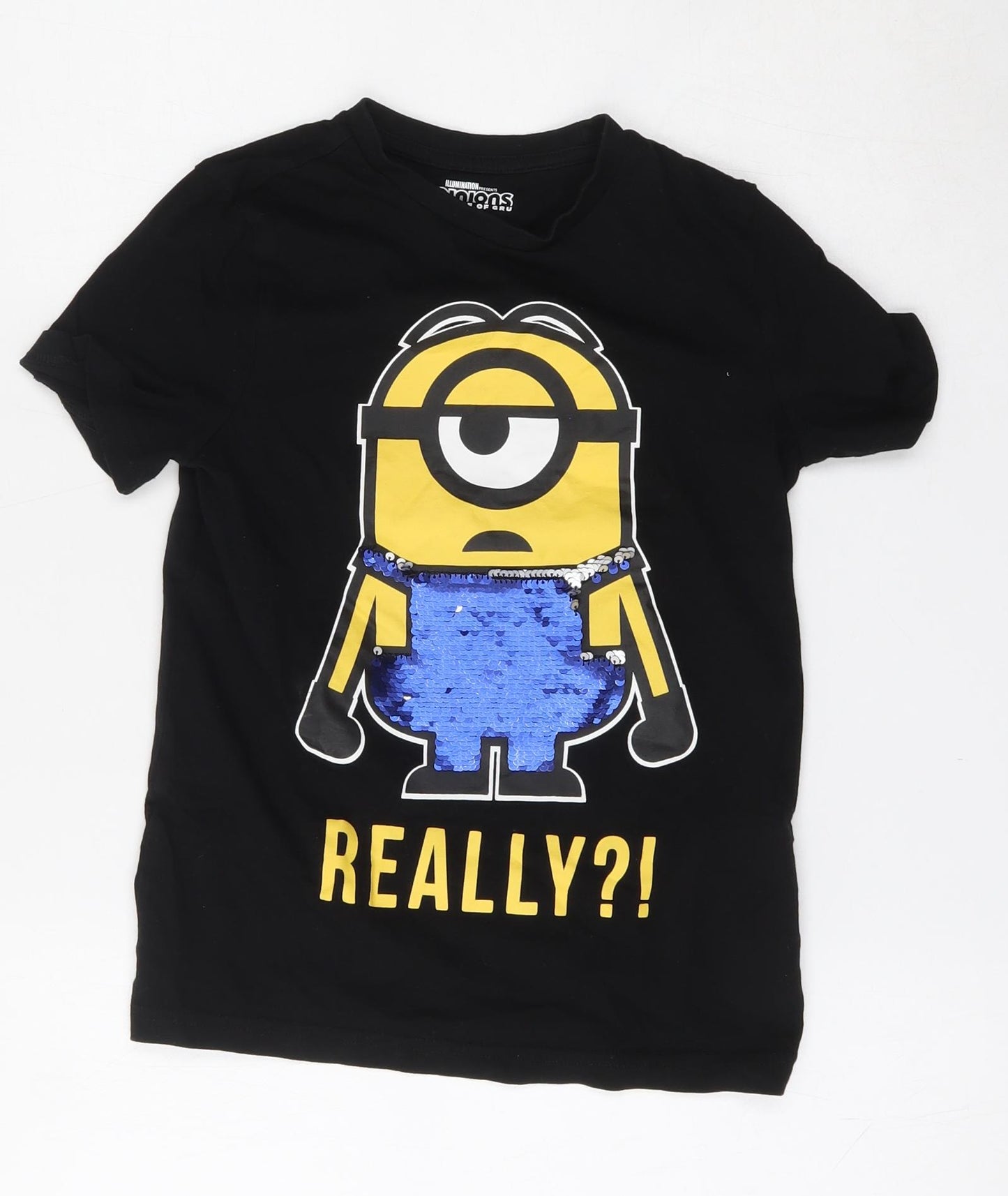 Illumination Boys Black  Cotton Basic T-Shirt Size 8-9 Years Round Neck  - Minions