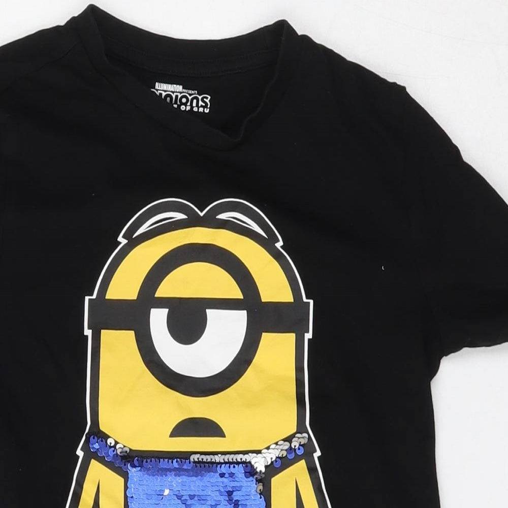 Illumination Boys Black  Cotton Basic T-Shirt Size 8-9 Years Round Neck  - Minions