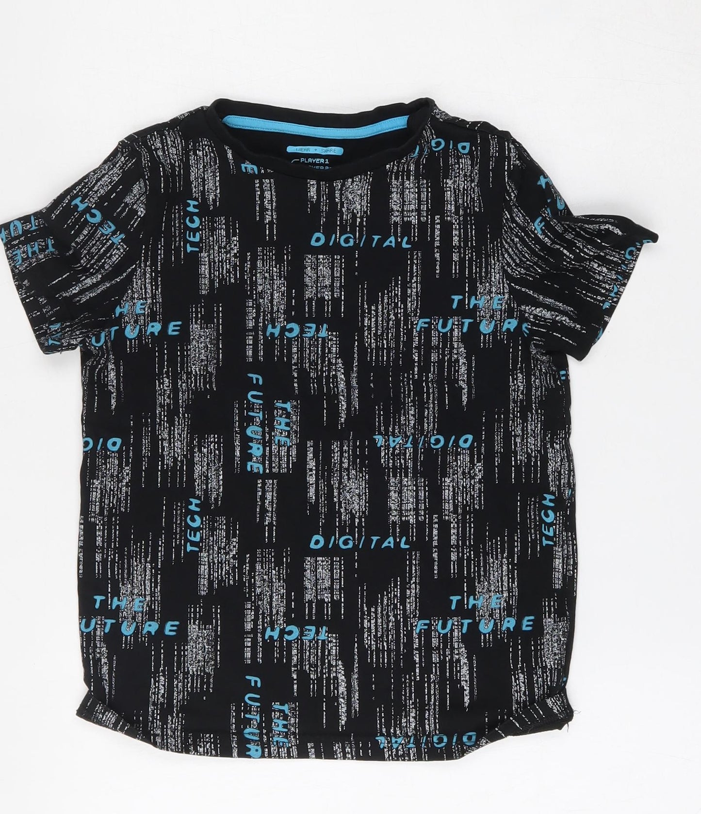 F&F Boys Black  Cotton Basic T-Shirt Size 8-9 Years Round Neck