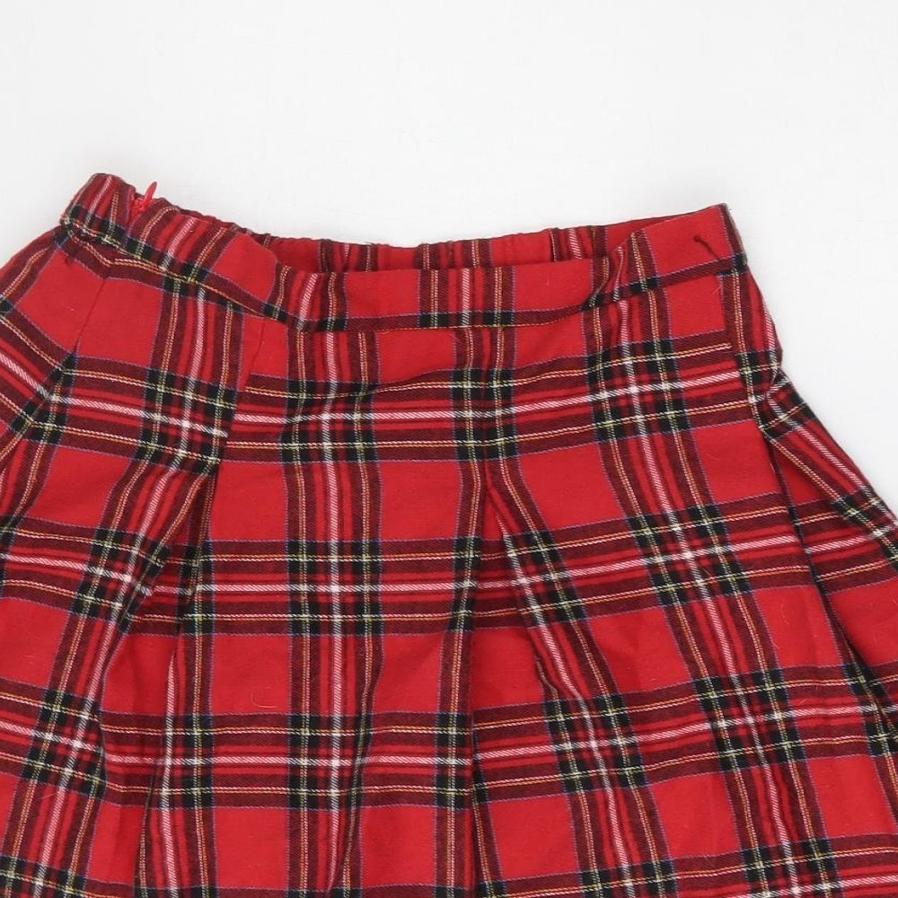 SheIn Girls Red Plaid Cotton Skater Skirt Size 11-12 Years  Regular