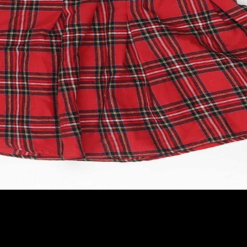 SheIn Girls Red Plaid Cotton Skater Skirt Size 11-12 Years  Regular