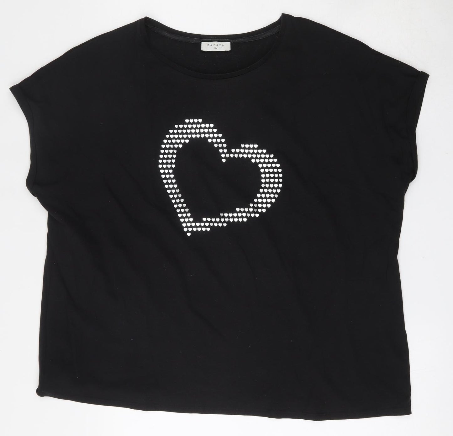 Papaya Womens Black  Cotton Basic T-Shirt Size XL Round Neck