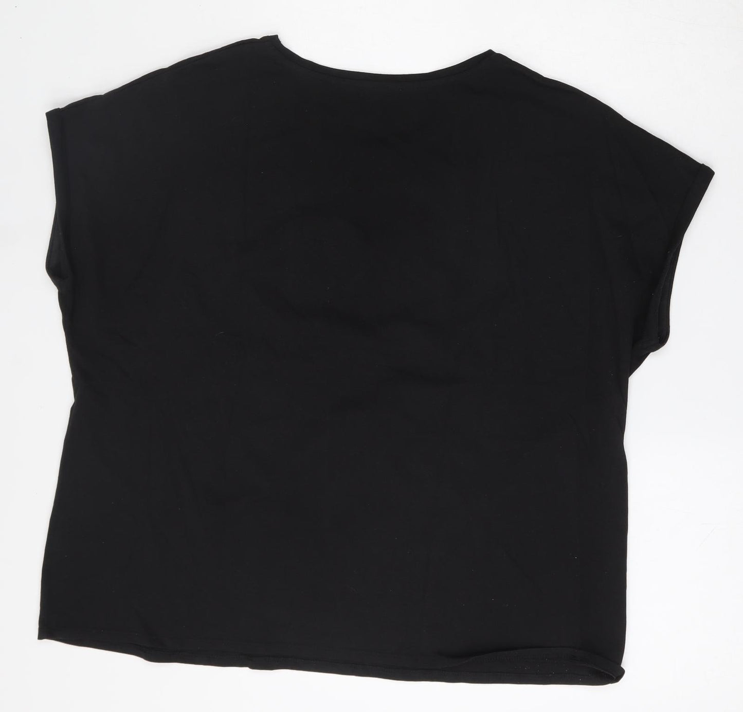 Papaya Womens Black  Cotton Basic T-Shirt Size XL Round Neck