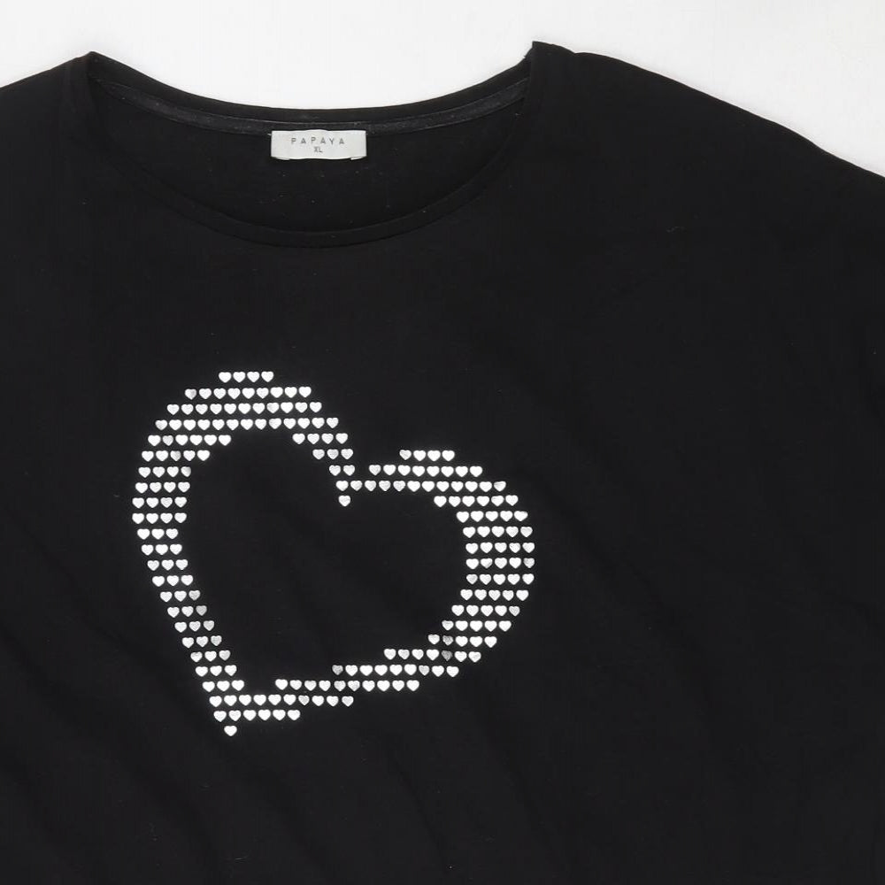 Papaya Womens Black  Cotton Basic T-Shirt Size XL Round Neck